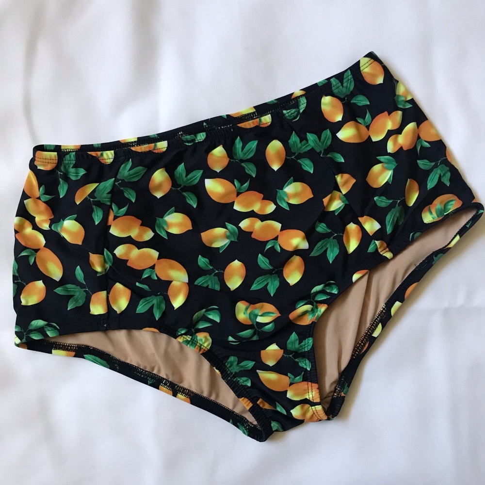 Rey Swimwear Black Lemon Print Swim Bottom Medium